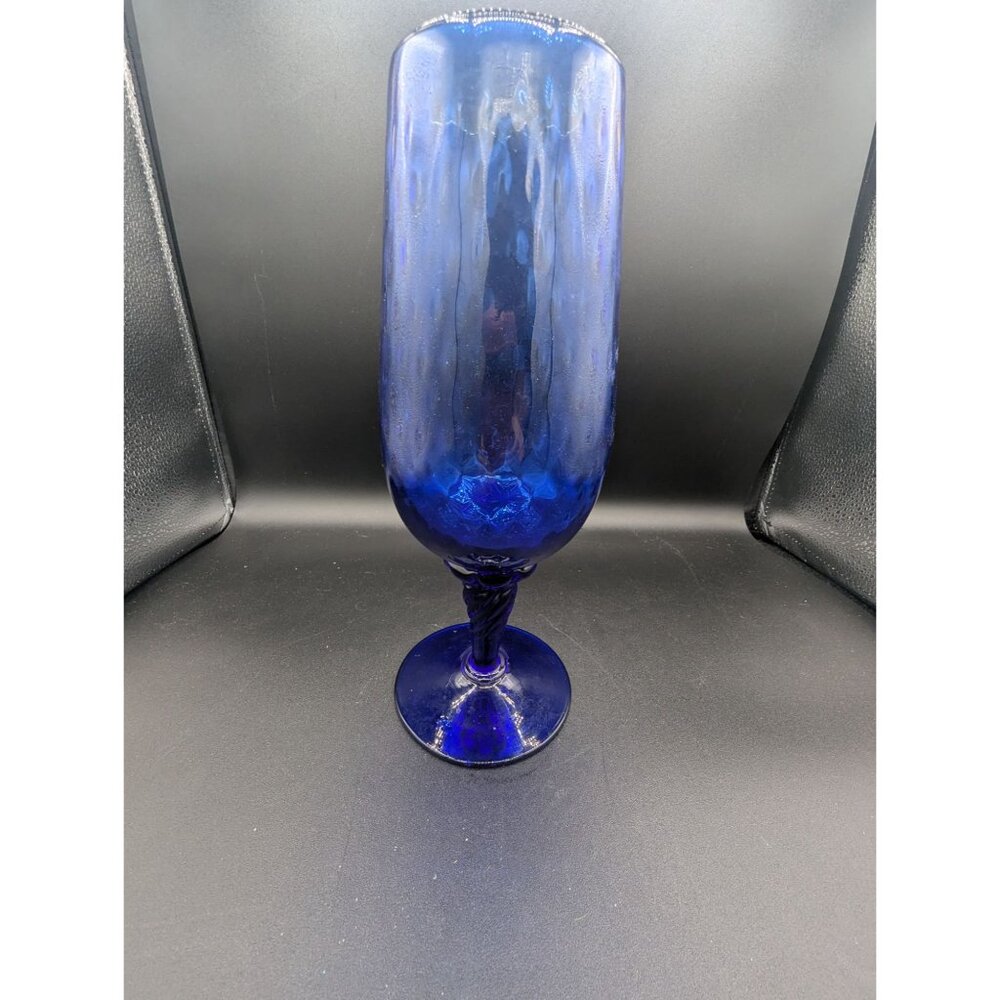 Vintage EMPOLI Italian Optic Art Glass Vase Cobalt Blue Twist Stem Footed 11” - Picture 14 of 14